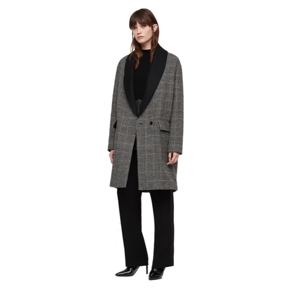 new Allsaints โค๏ธ Paige Wool Coat โค๏ธ Houndstooth Plaid โค๏ธ Black Brown Check - Picture 6 of 15
